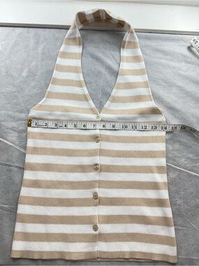 FCT with Love Ribbed Striped Halter Button-Front Tank Top Y2K Minimalist Summer